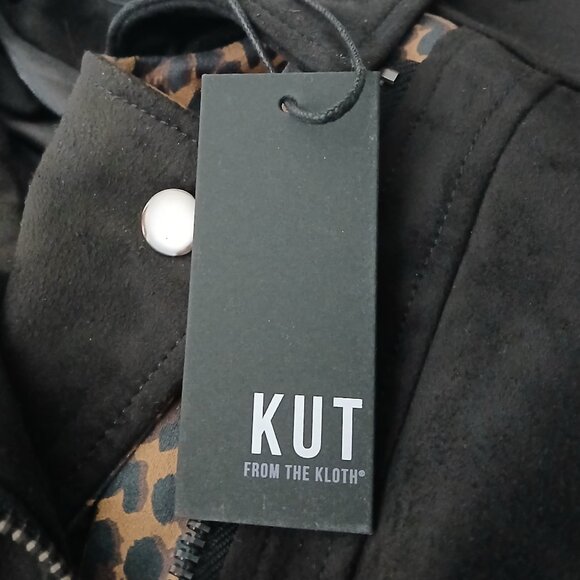 NWT Kut From The Kloth Moto Jacket S Jayden Faux Suede Black Leopard Lined - Picture 13 of 16
